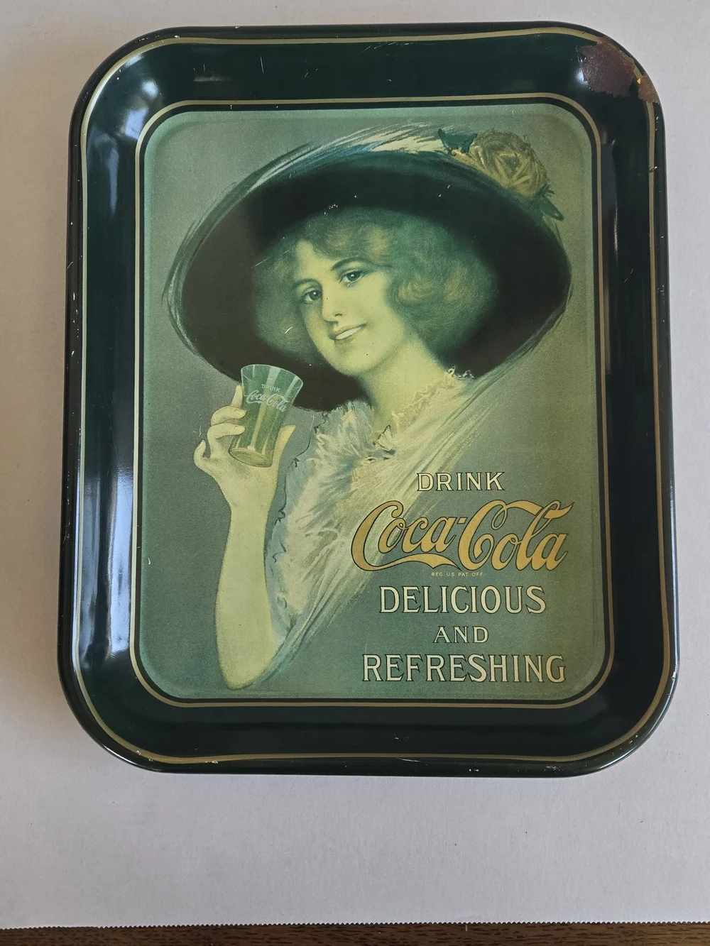 Coca Cola Vintage Green MetalServing Tray Hamilton King Girl